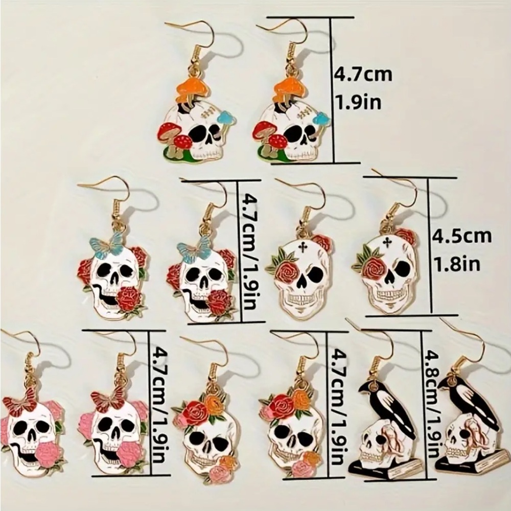 Raven Skull Earrings - Picture 2 of 2